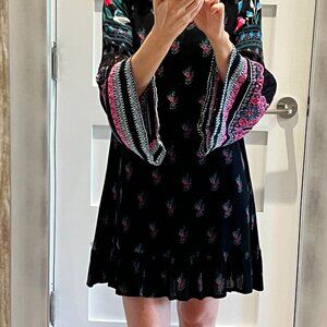 Boho Chic, Rayon Cotton Ruffled Hem Mini Dress